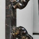 Art Deco Elephant Bookends. In regula on a black veined marble base. Rare model