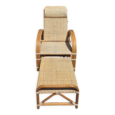 Chaise longue vintage rotin et bambou, circa années 60 Italie