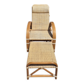 Chaise longue vintage rotin et bambou, circa années 60 Italie