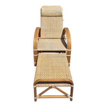 Chaise longue vintage rotin et bambou, circa années 60 Italie
