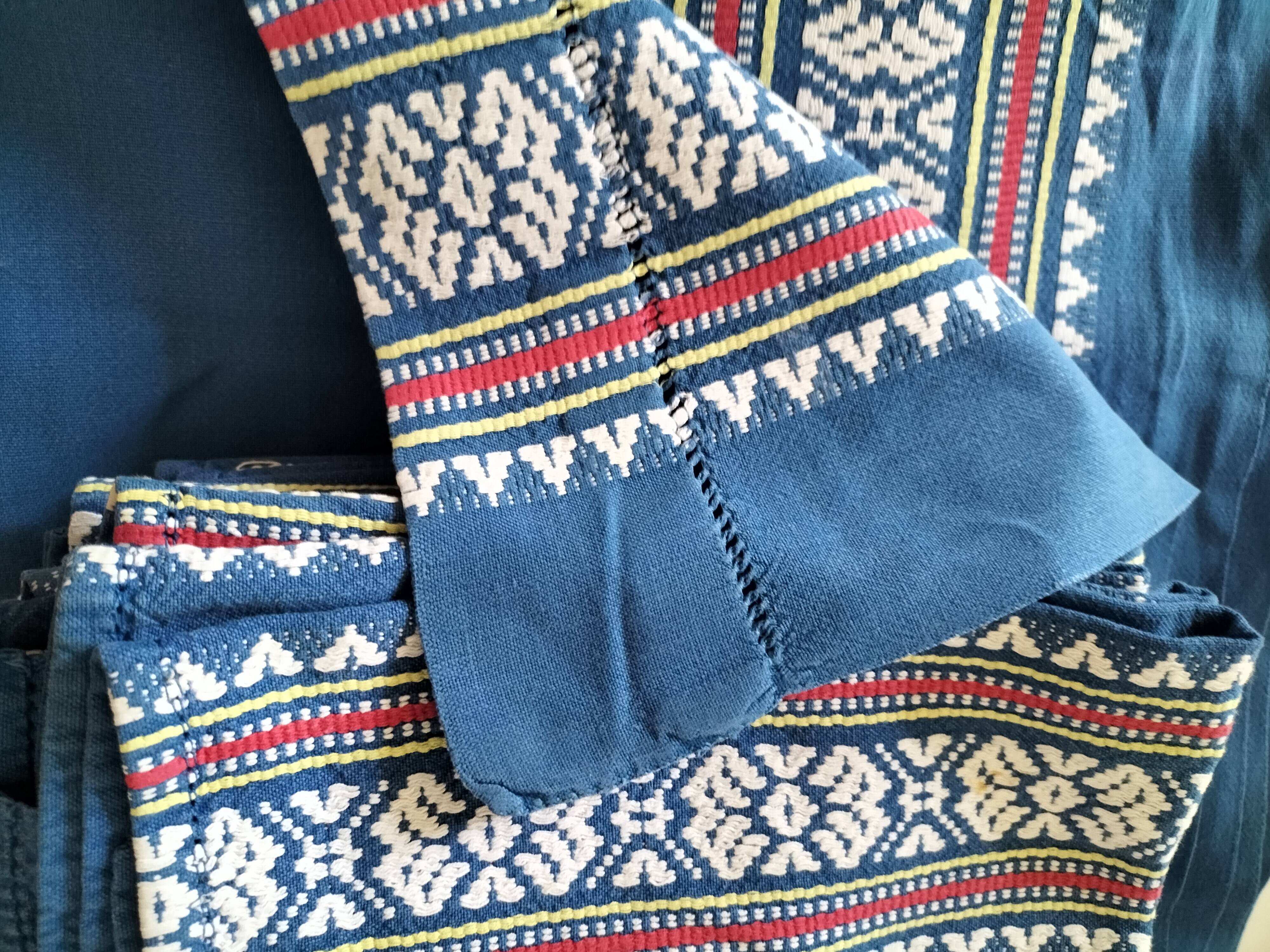 grande nappe et 11 serviettes vintage basque bleu indigo,