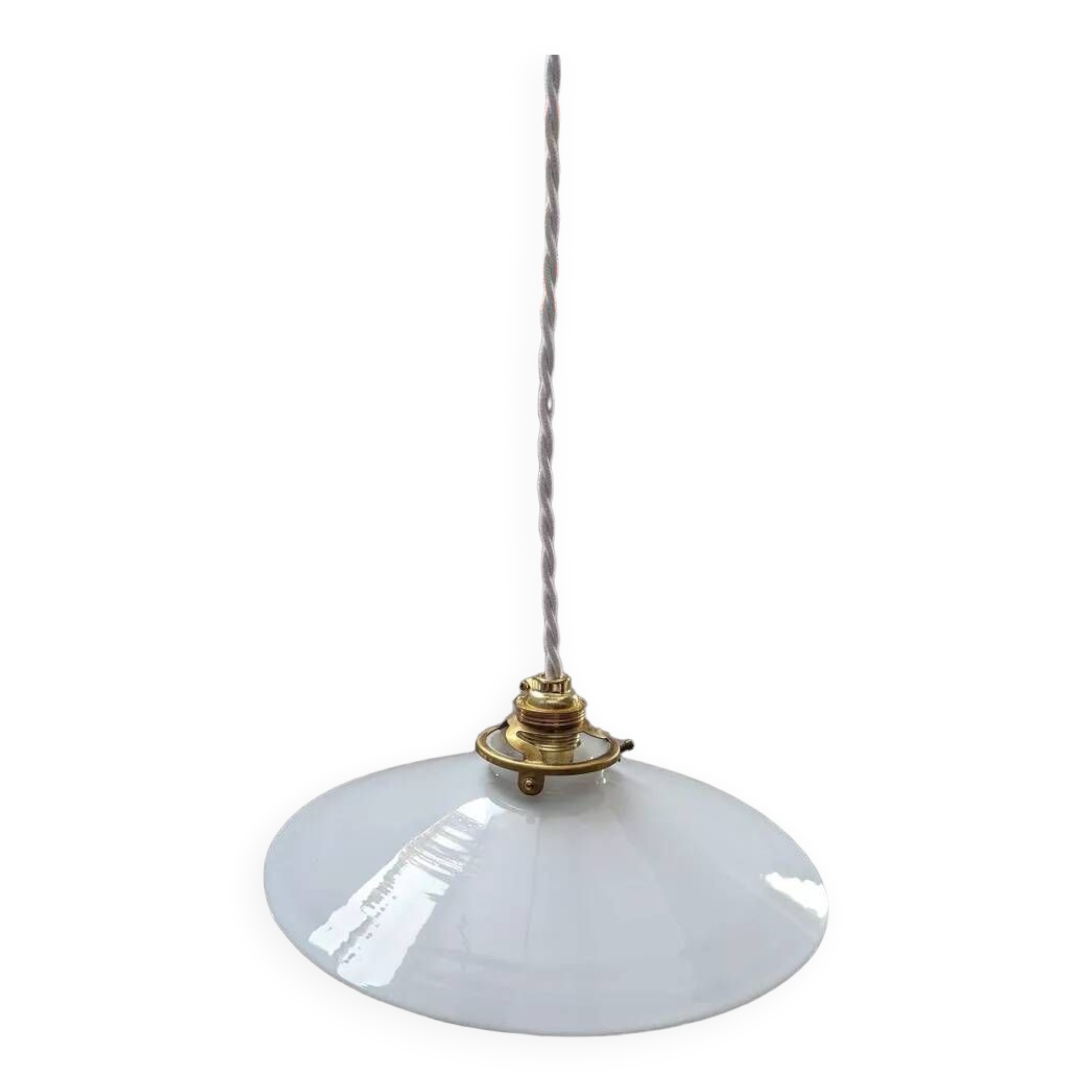 Old hanging lamp in white opaline Art Deco 1930 Ø 24.7 cm