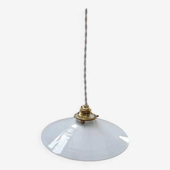 Ancienne suspension baladeuse en opaline blanche Art déco 1930 Ø 24.7 cm