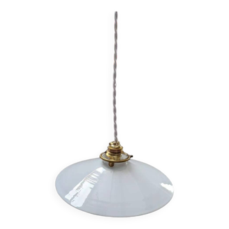 Ancienne suspension baladeuse en opaline blanche Art déco 1930 Ø 24.7 cm