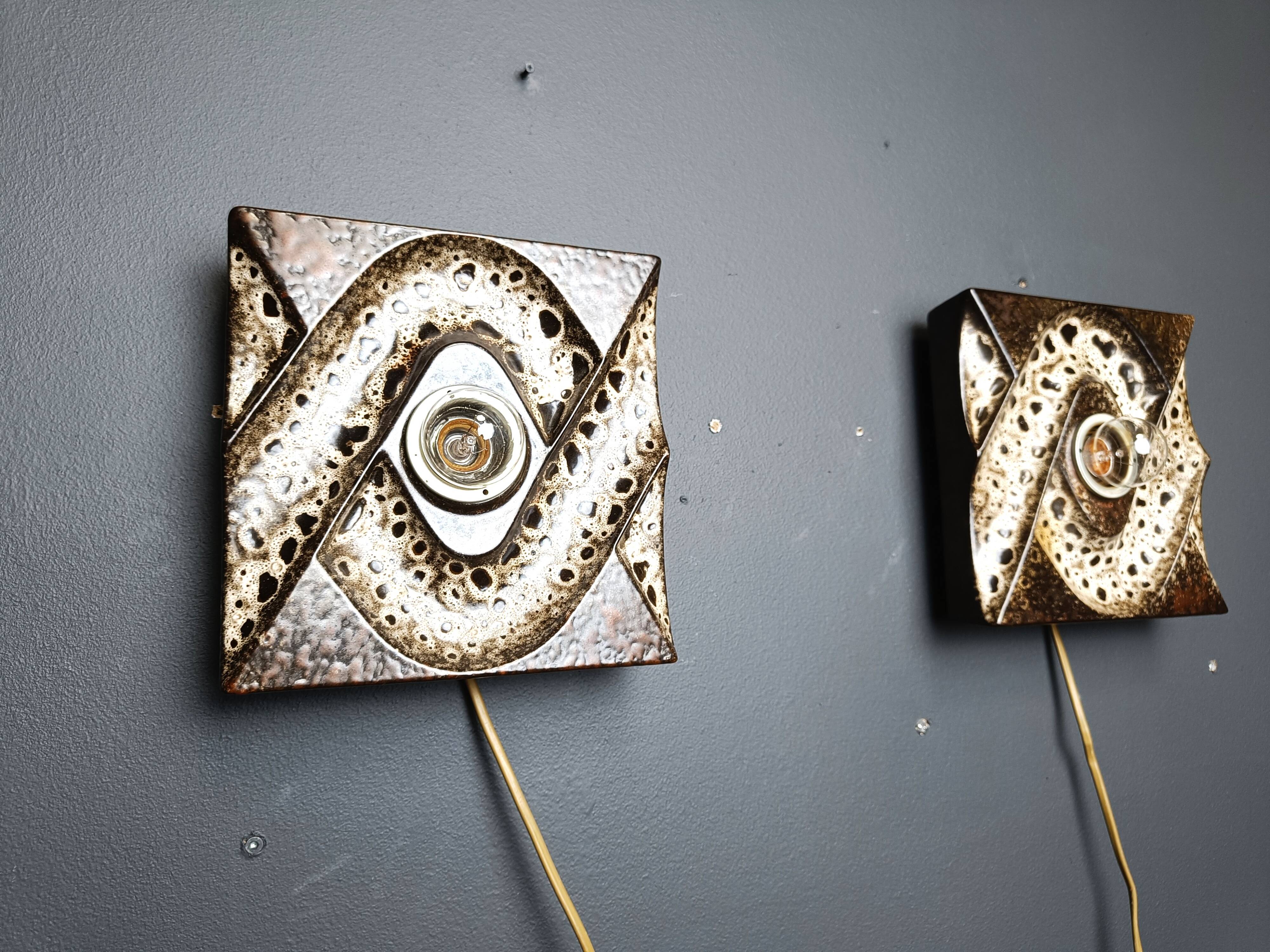 Pair of ceramic brutalist wall lamps by Pan Leuchten, 1960s