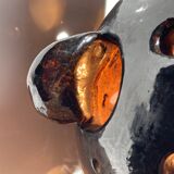 Brutalist lamp in black / brown ceramic openwork 1970