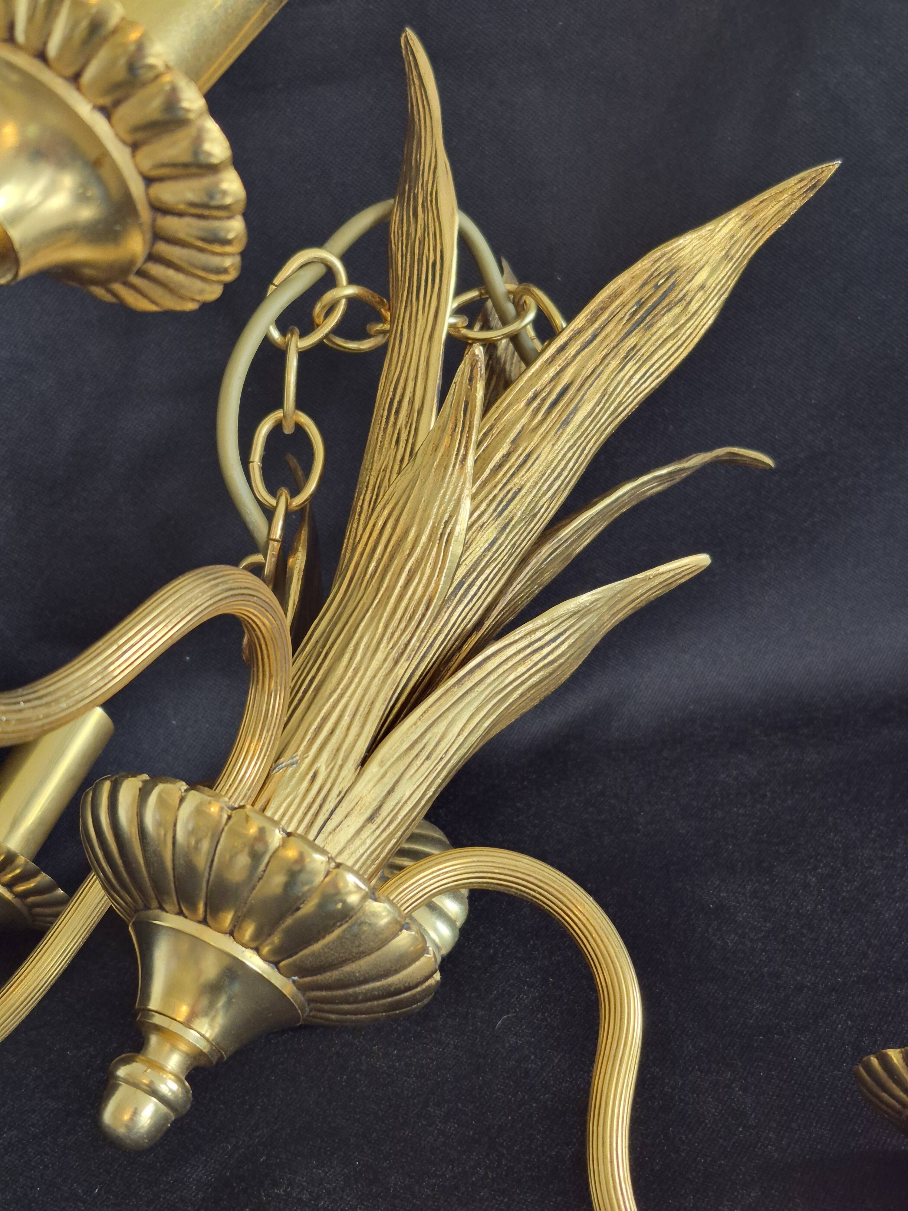 Hollywood Regency vintage gold palm chandelier 3 lights Hans Kögl style A666