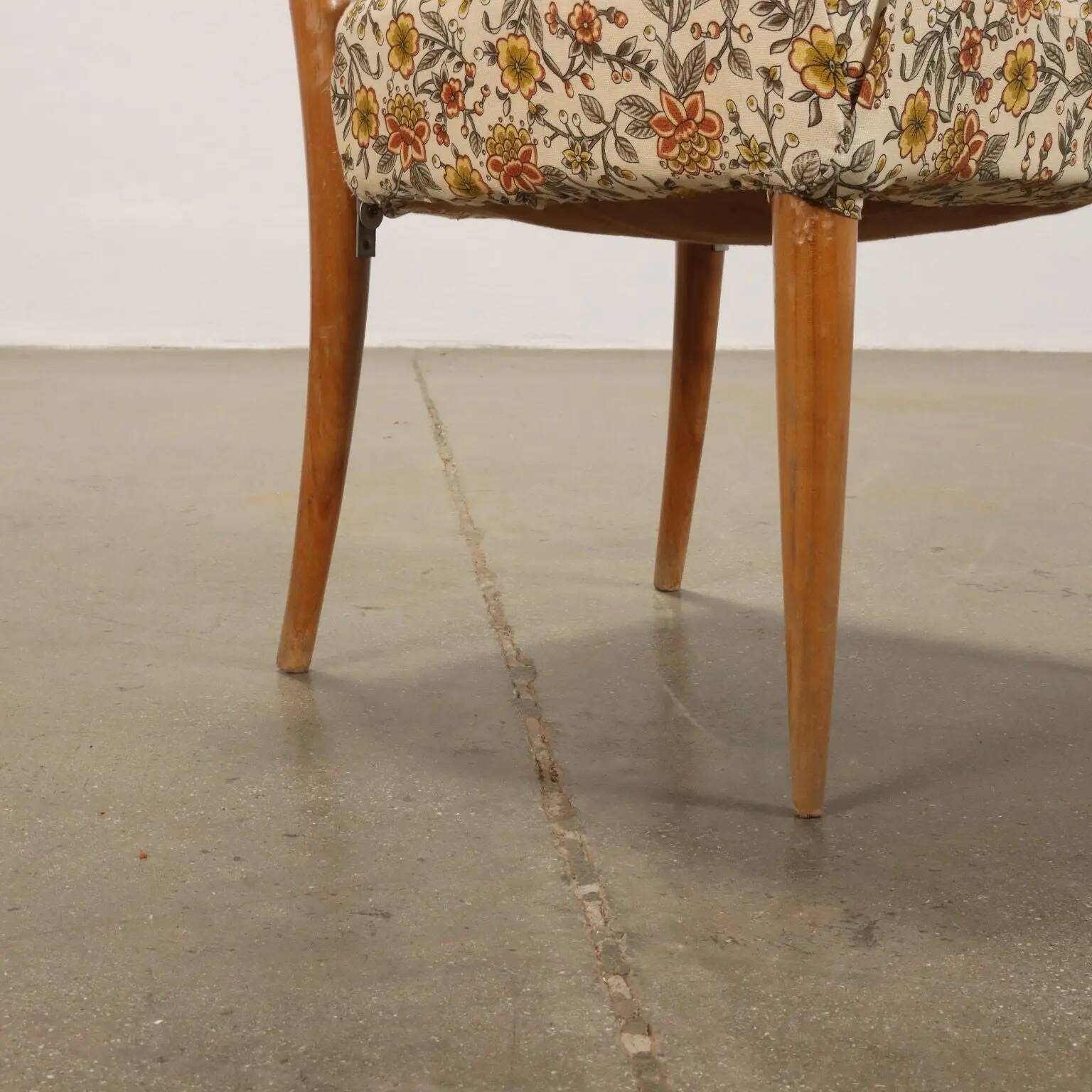 Chaises en hêtre et tissu, années 50-60