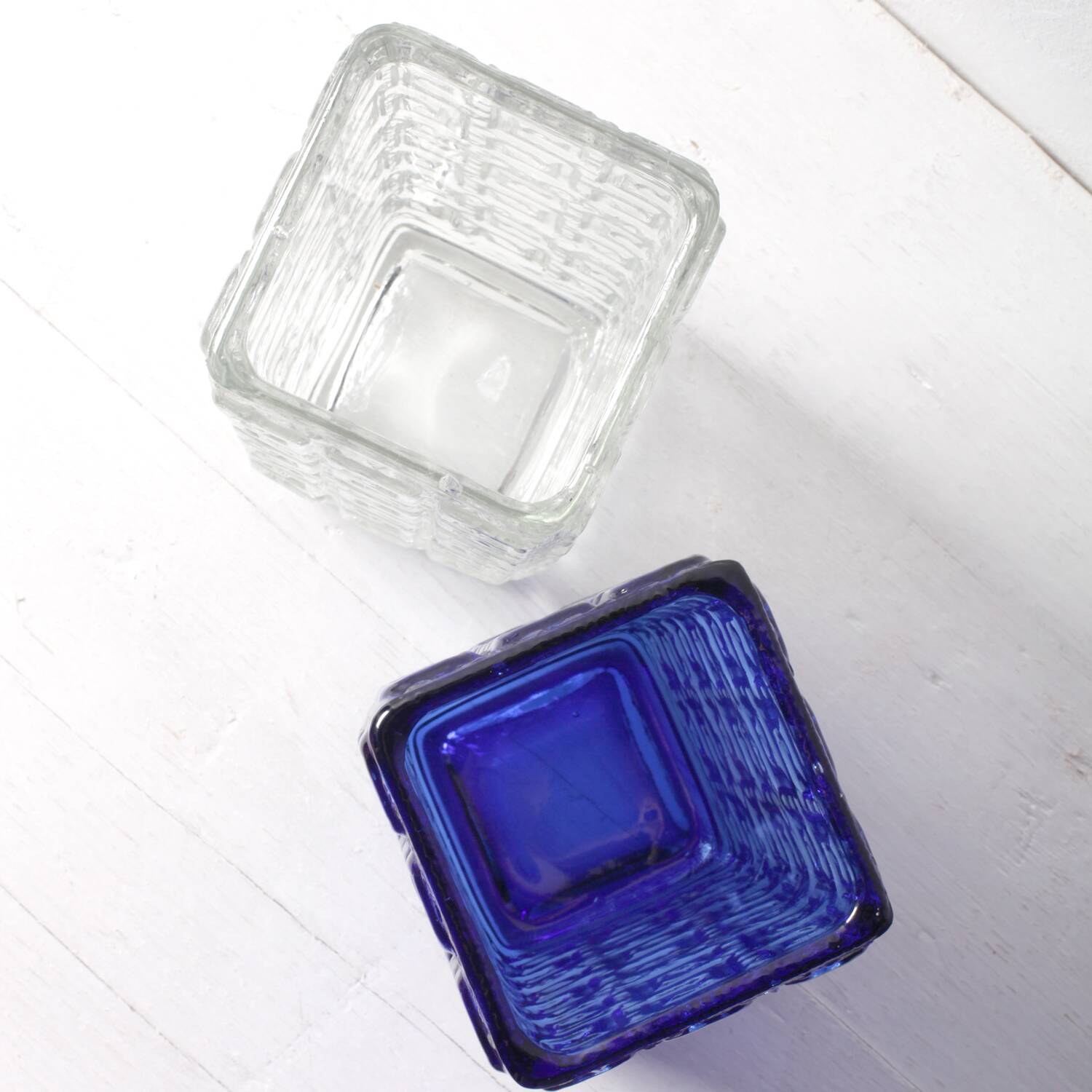Two Vintage Mid-Century Cobalt & Clear Glass Vases Taalari / Tamara Aladin