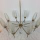 50s chandelier, 8 fires, brass and ice glass tulips