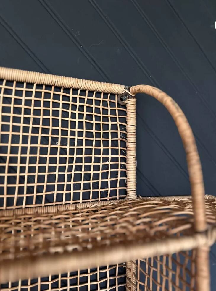 Steel and wicker wall shelf