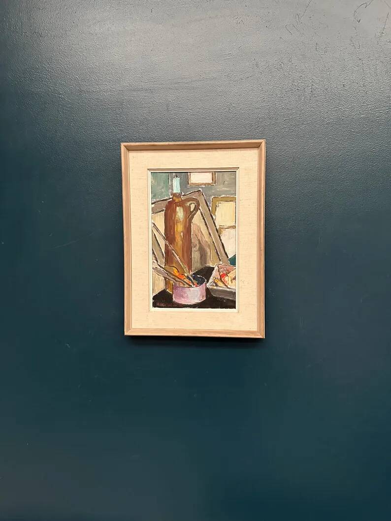 Original Swedish Oil on Canvas – “Still Life” by Harry Holmberg – Signed – Dated 1956 – Vintage & Framed – 47 × 34.5 cm (18.5" × 13.6")