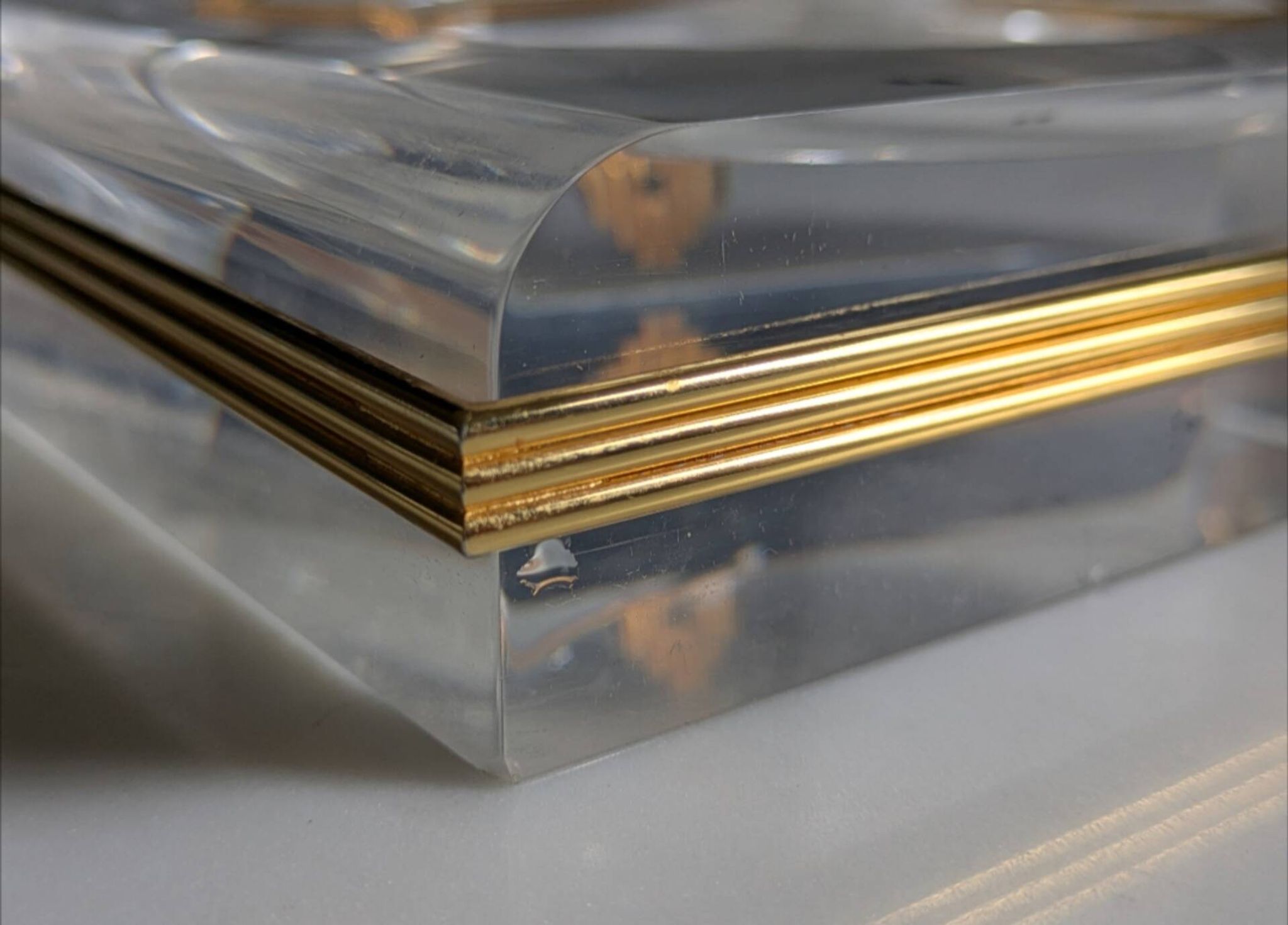 Lucite and brass catchall attributed to Claude Malle/Maison Roméo.
