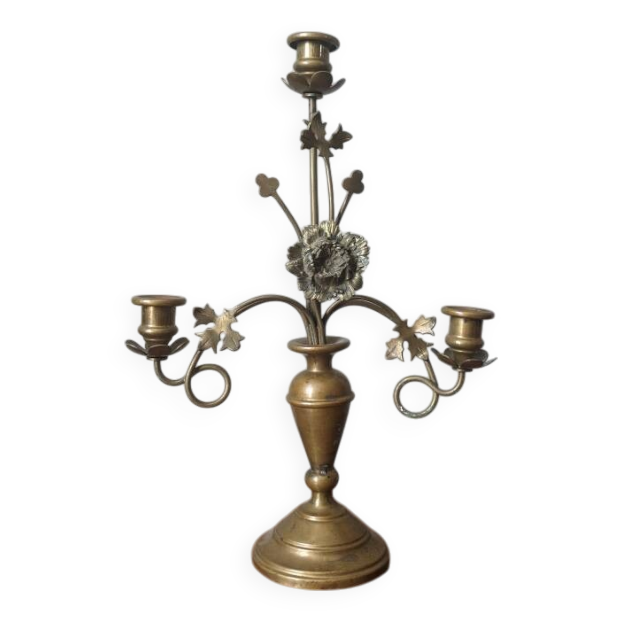 Antique candle holder old brass sunflower baroque countryside three branches