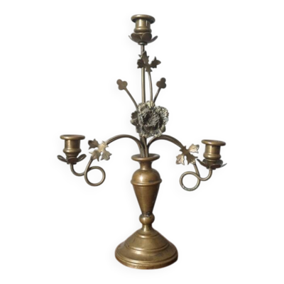 Chandelier trois branches antique en laiton