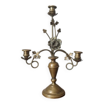 Antique candle holder old brass sunflower baroque countryside three branches