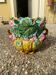 Antique cache-pot in majolica with floral decoration – Turquoise interior