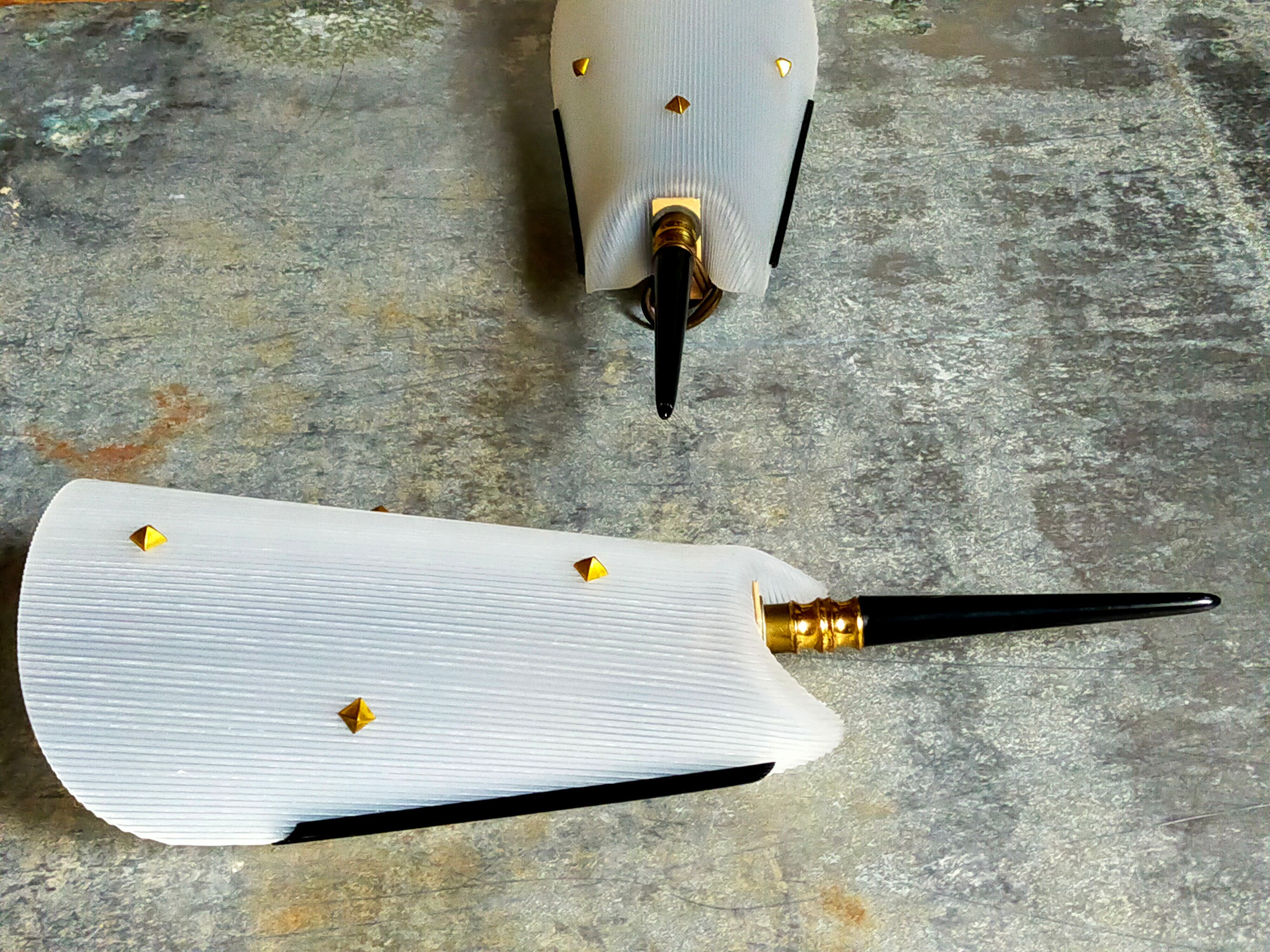 Pair of vintage plexi and bakelite 50s wall lamps