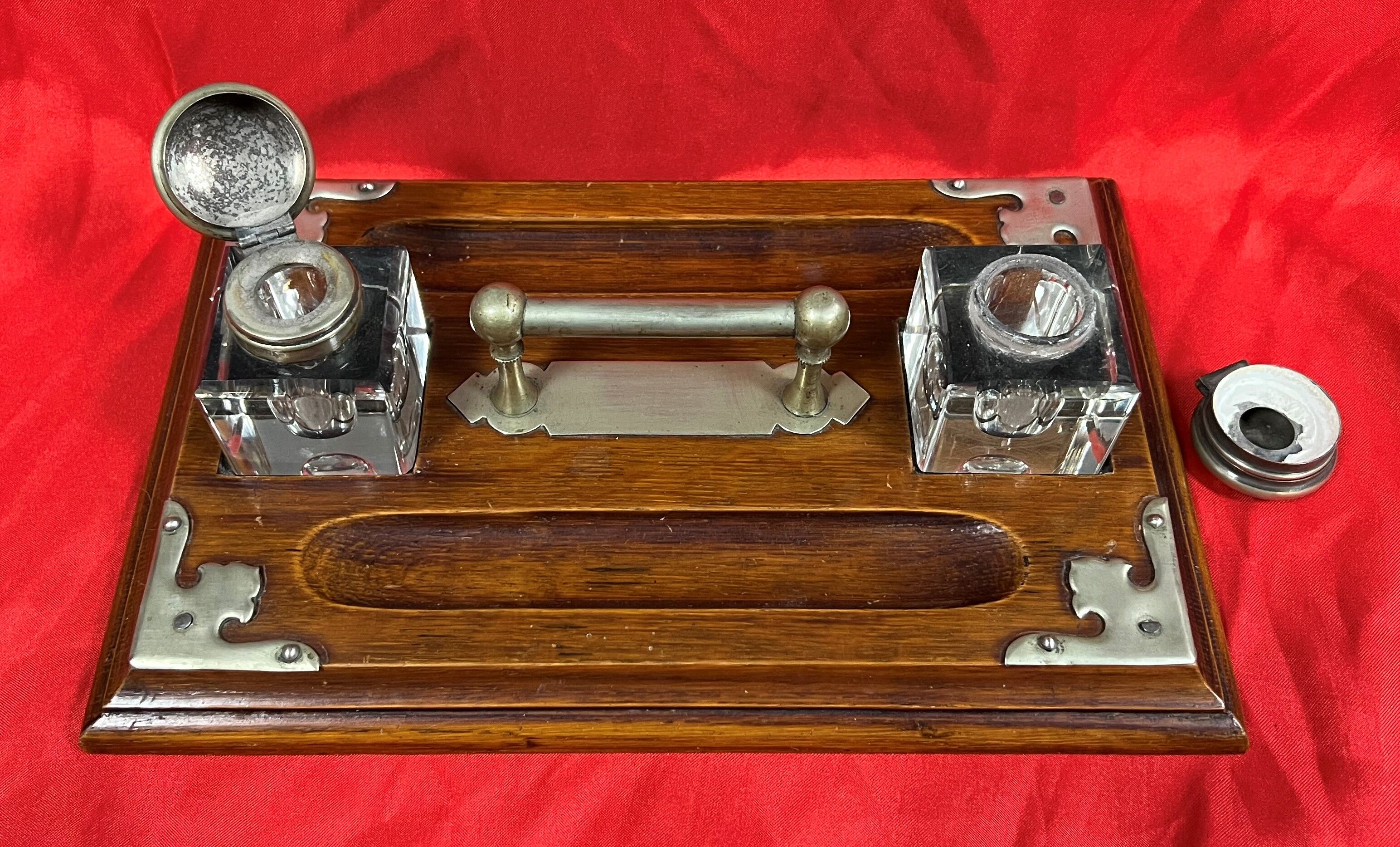 Napoleon III era inkwell in oak and metal