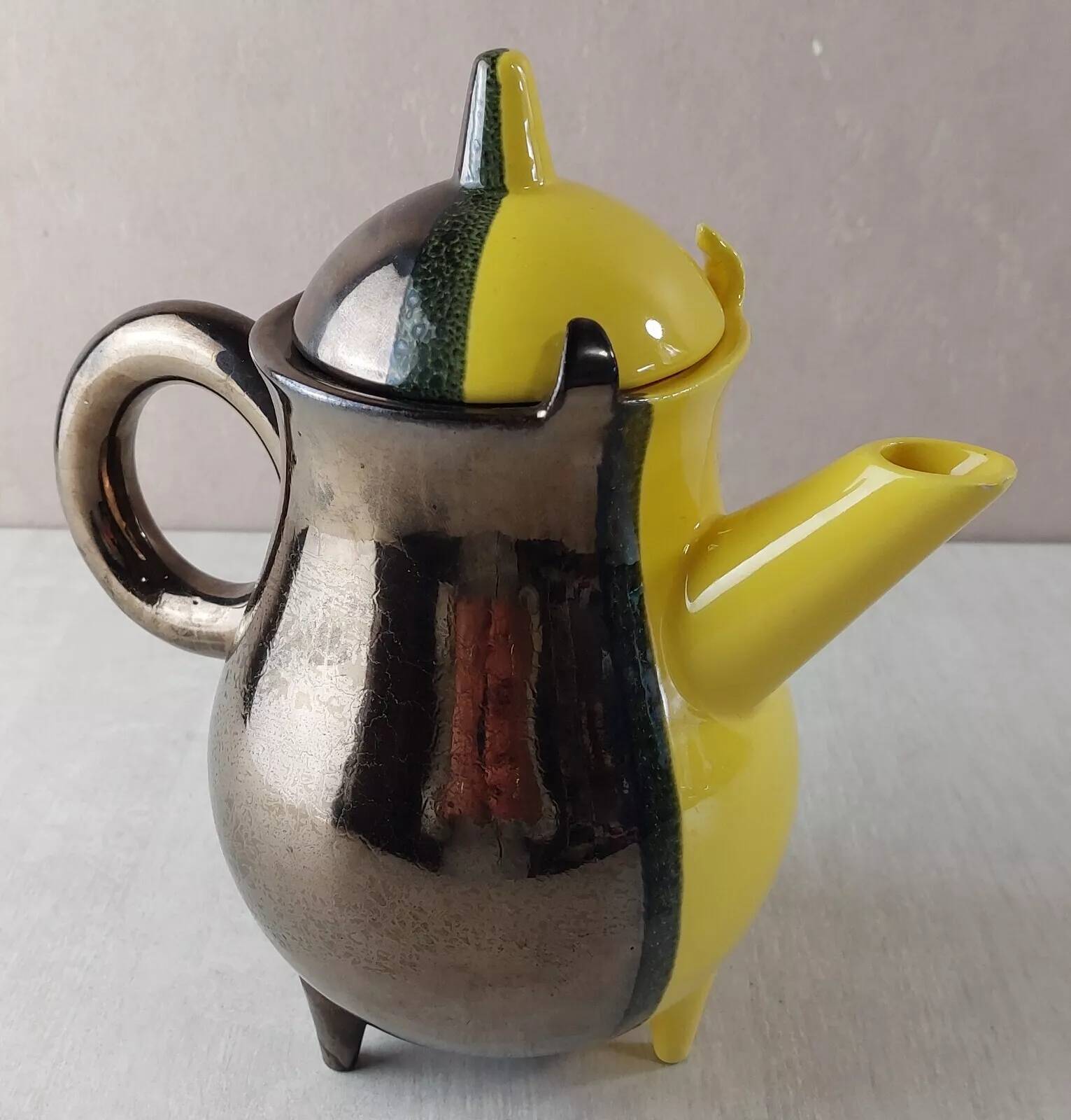 Ancienne cafetière / théière, céramique bicolore, Luc Lucchesi, de Vallauri