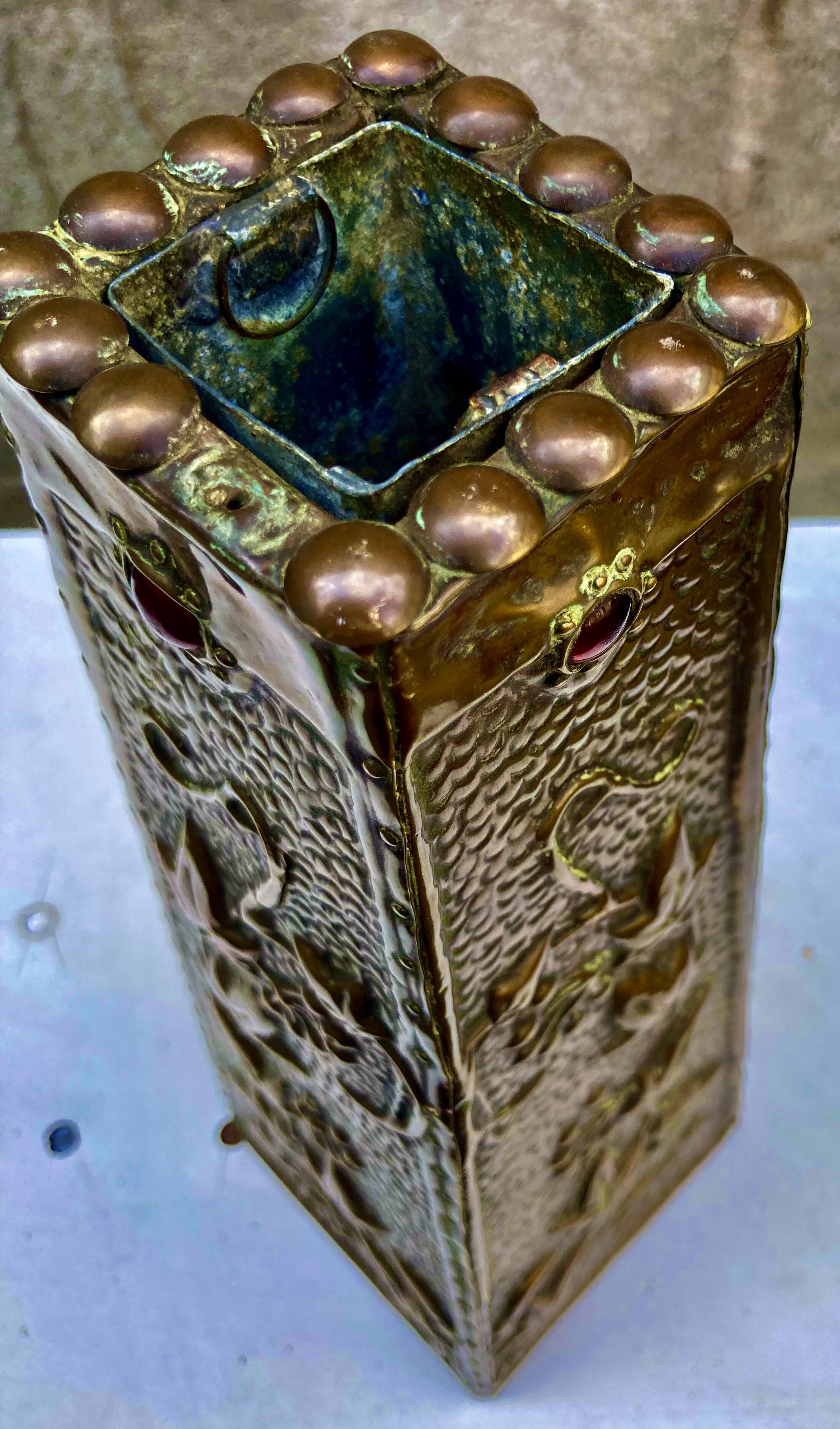 Embossed metal vase by alfred daguet, 1900 art nouveau period