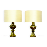 Pair of Luxus Uno & Osten gold lamps with silk shades.