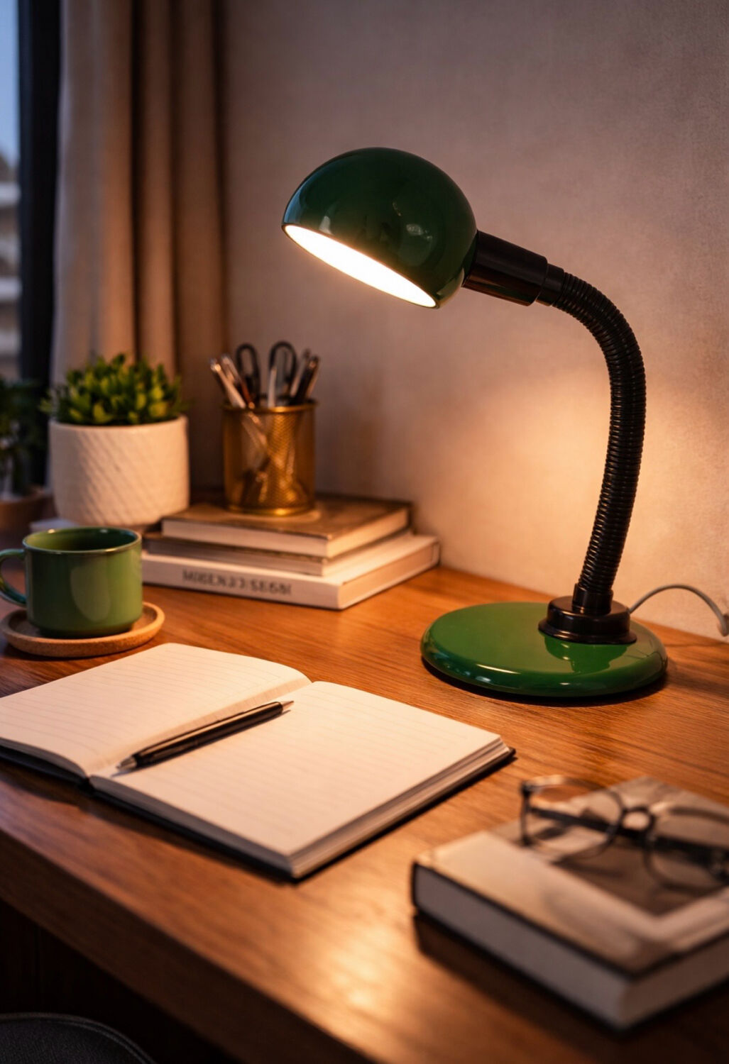 Lampe de bureau vintage verte – Design rétro orientable – Très bon éta