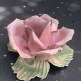 Pink candle holder in slip, old biscuit