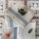 Pair of old dishcloths at marked blue stripes m.