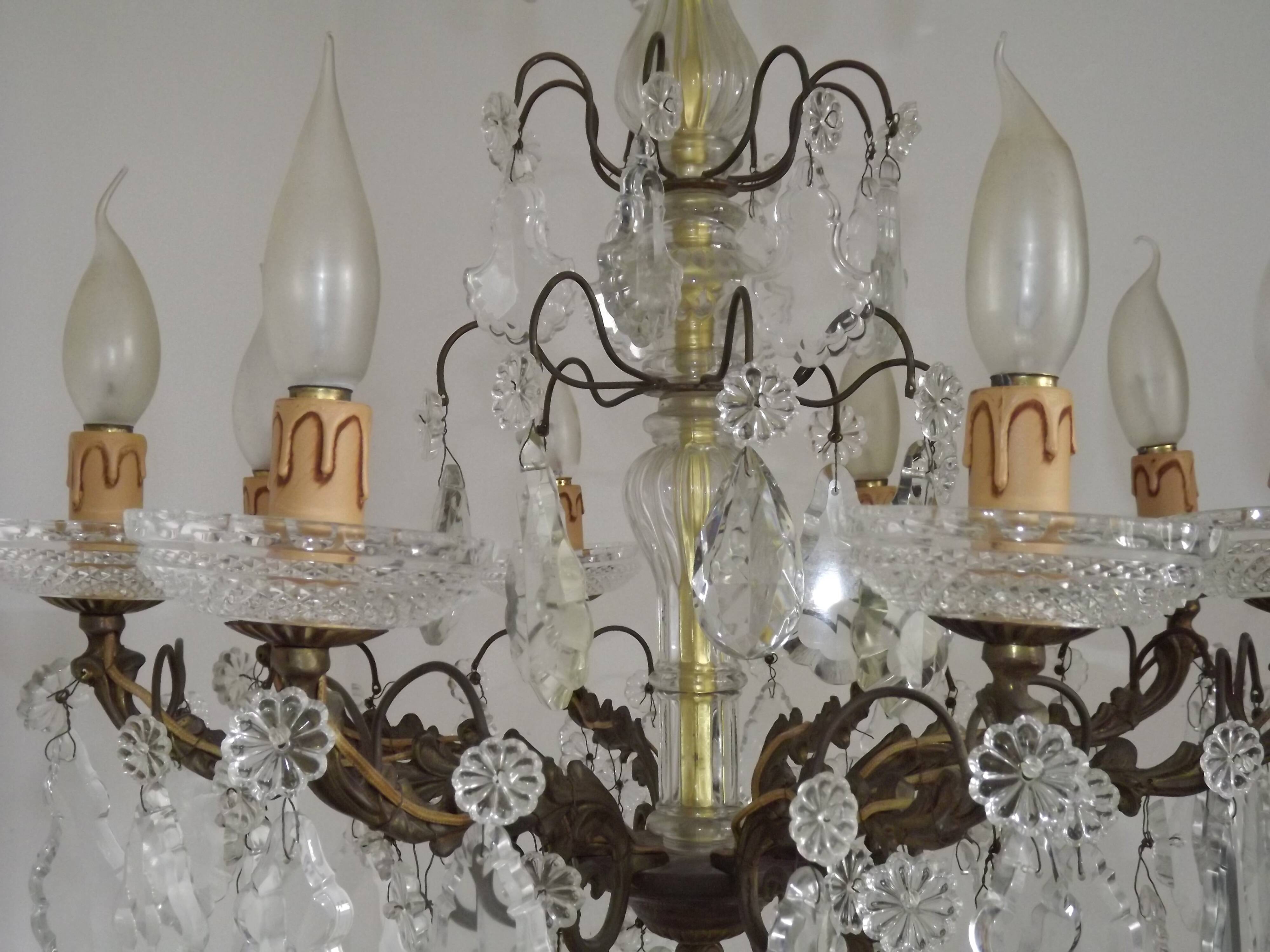 Lustre Rococo 8 lights in glass and antique bronze crystal 5199