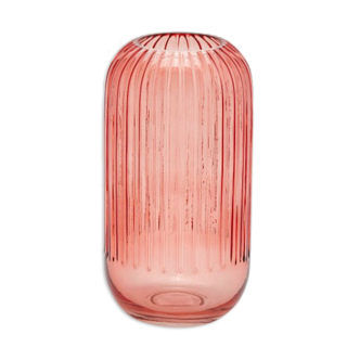 Pink glass vase with stripes 25cm