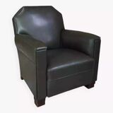 Art Deco club armchair in skai and wood