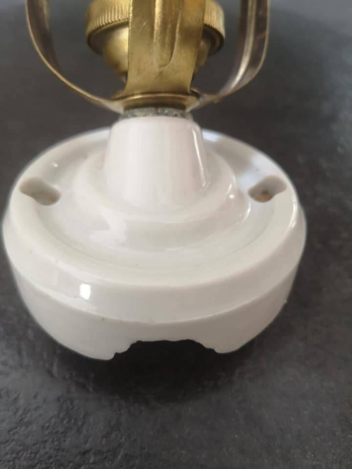 Old white opaline wall lamp with art deco porcelain foot 1930