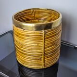 Rattan and brass basket, Italy, 1970, 25 cm diam