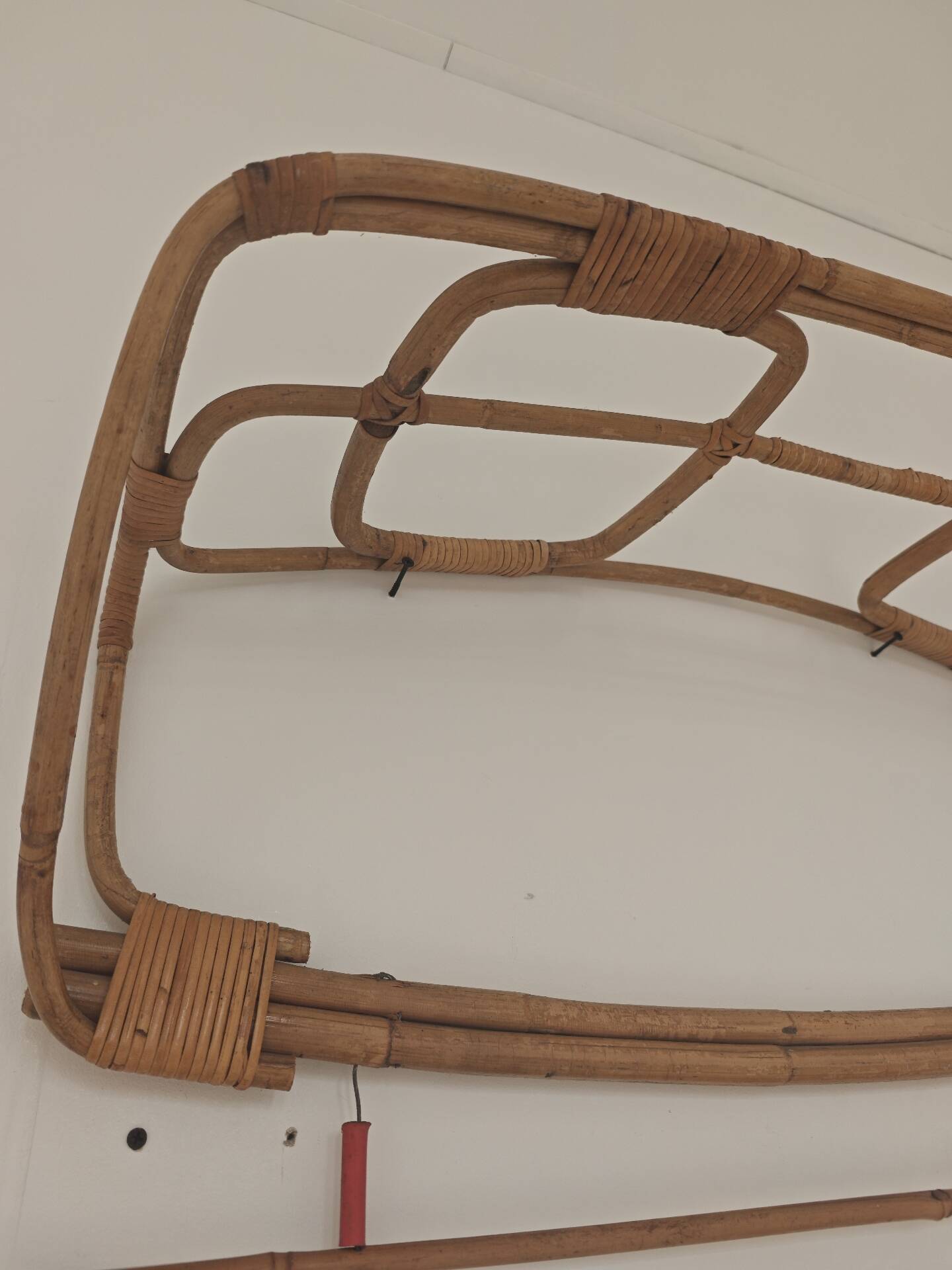 Wall-mounted coat rack in rattan, Czechoslovakia 1960