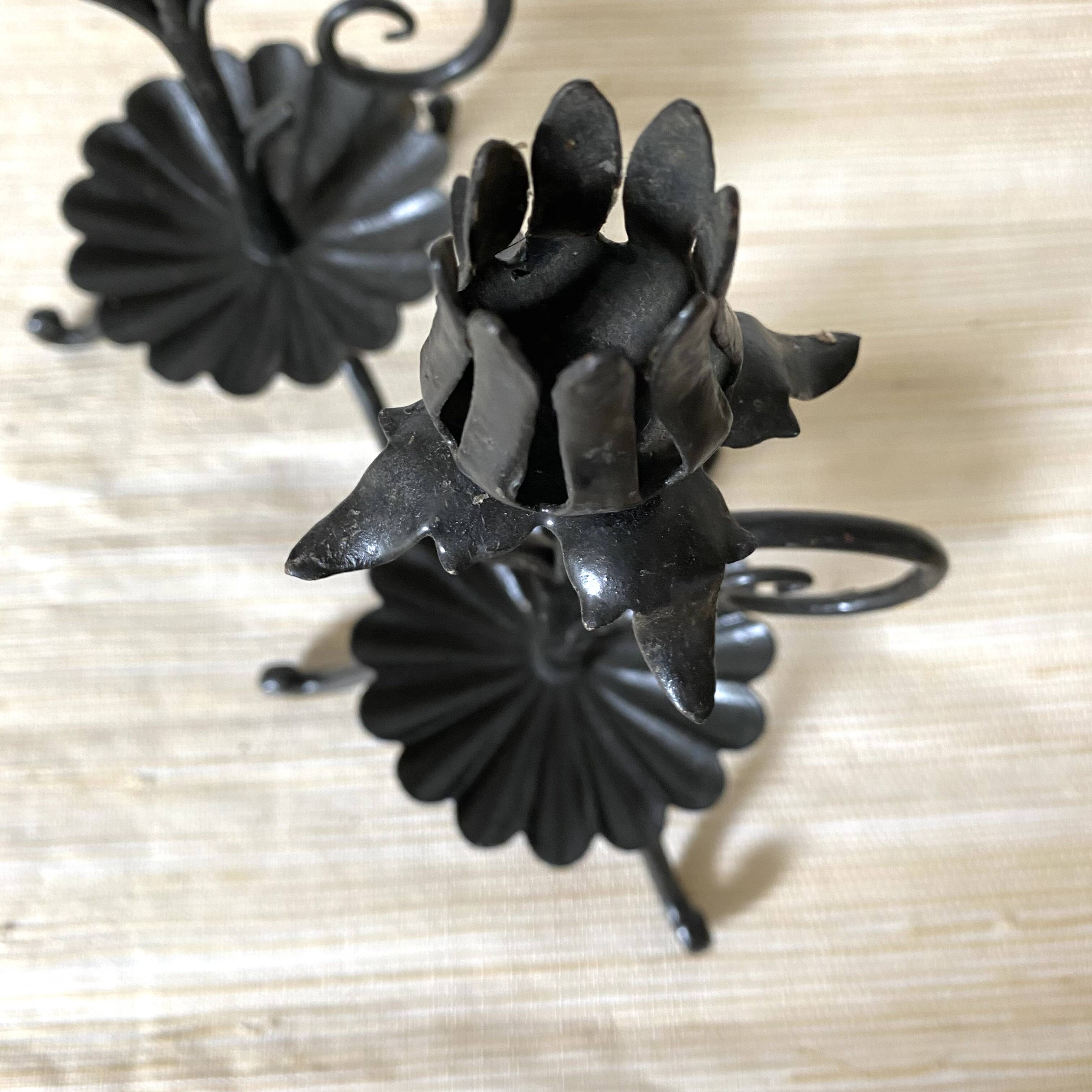 Wrought iron flower candlesticks