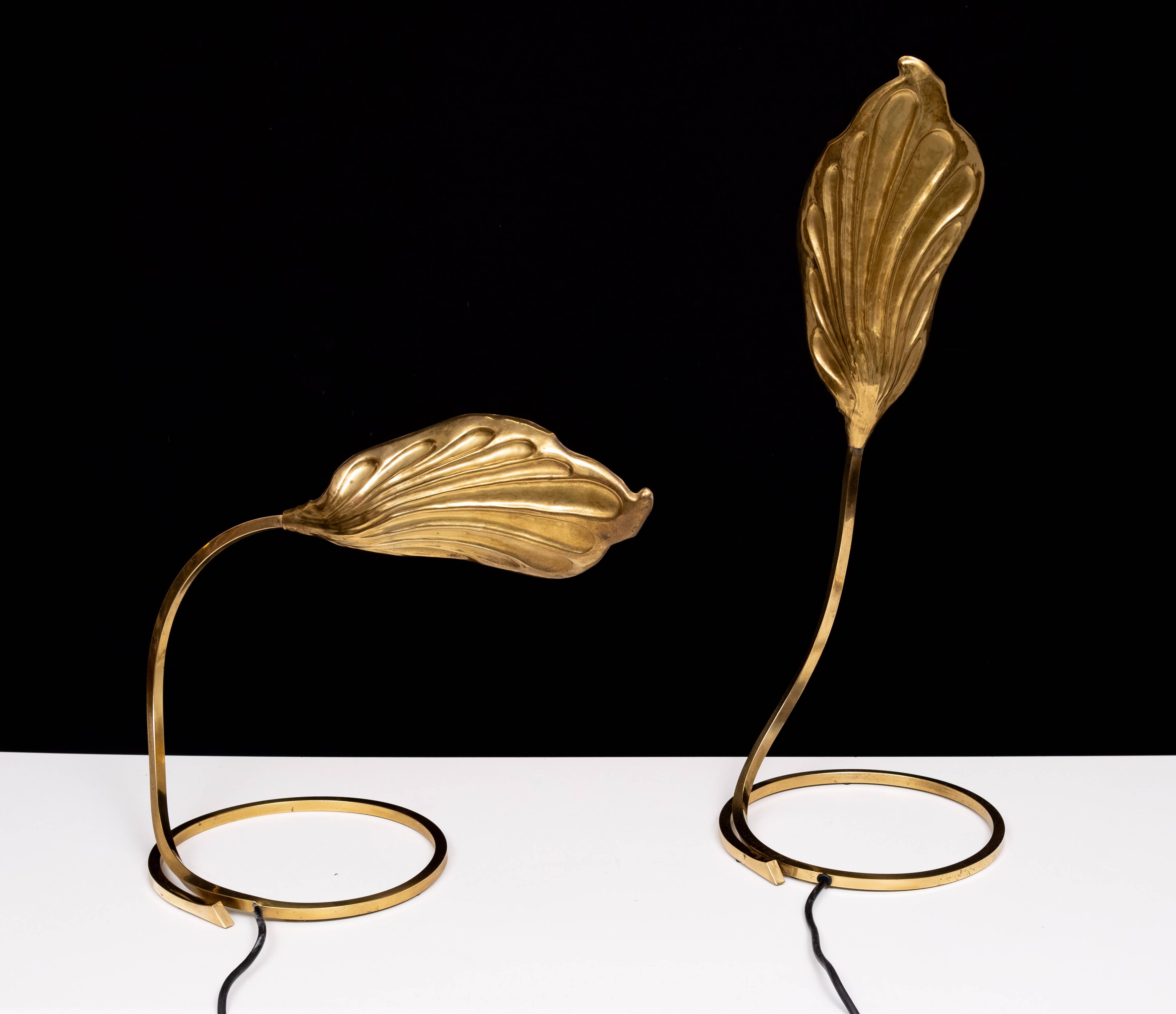 Pair Brass leaf table lamps design by Carlo Giorgi & Tommaso Barbi 1970s