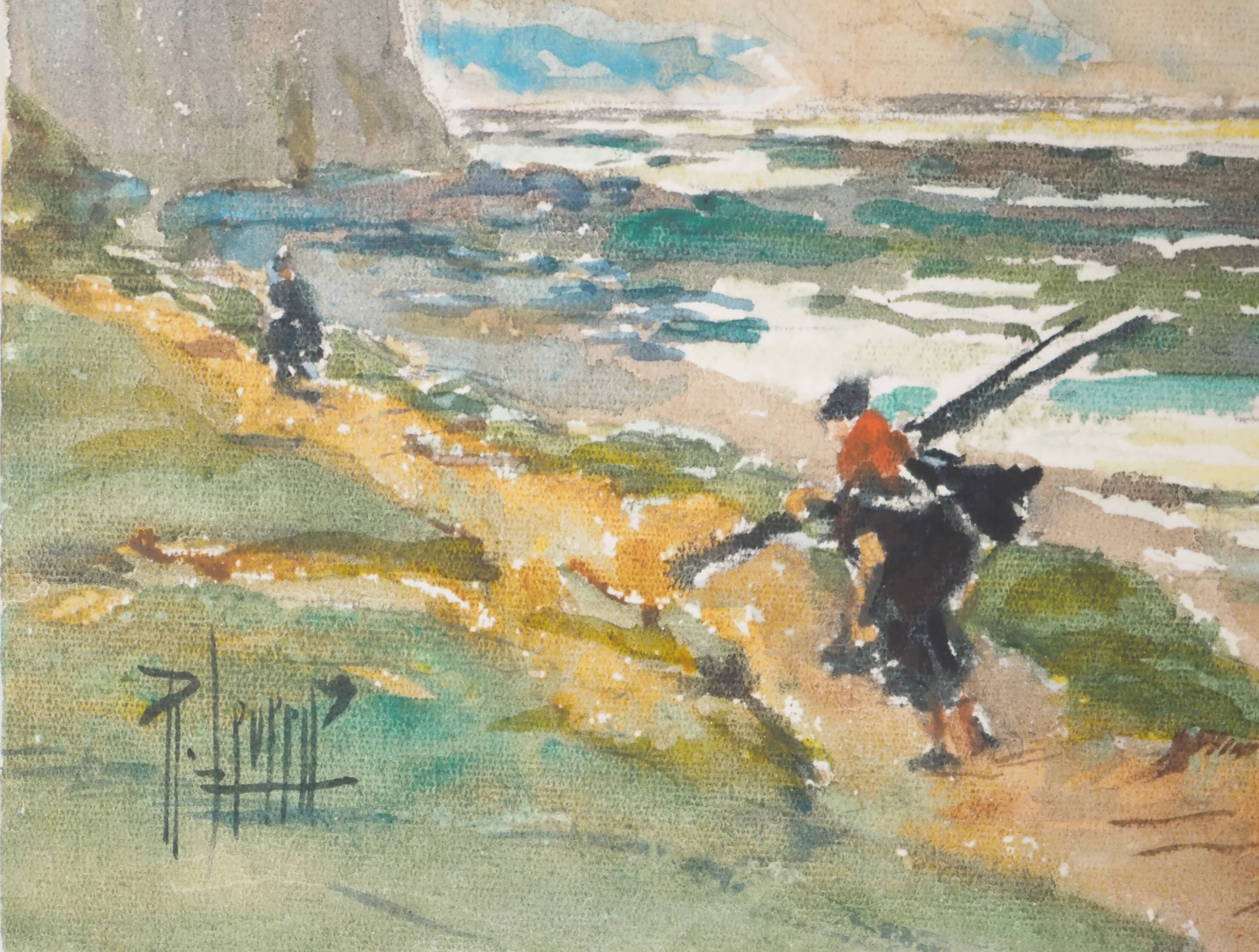 René LEVERD: Play of light on the sea, original signed watercolor