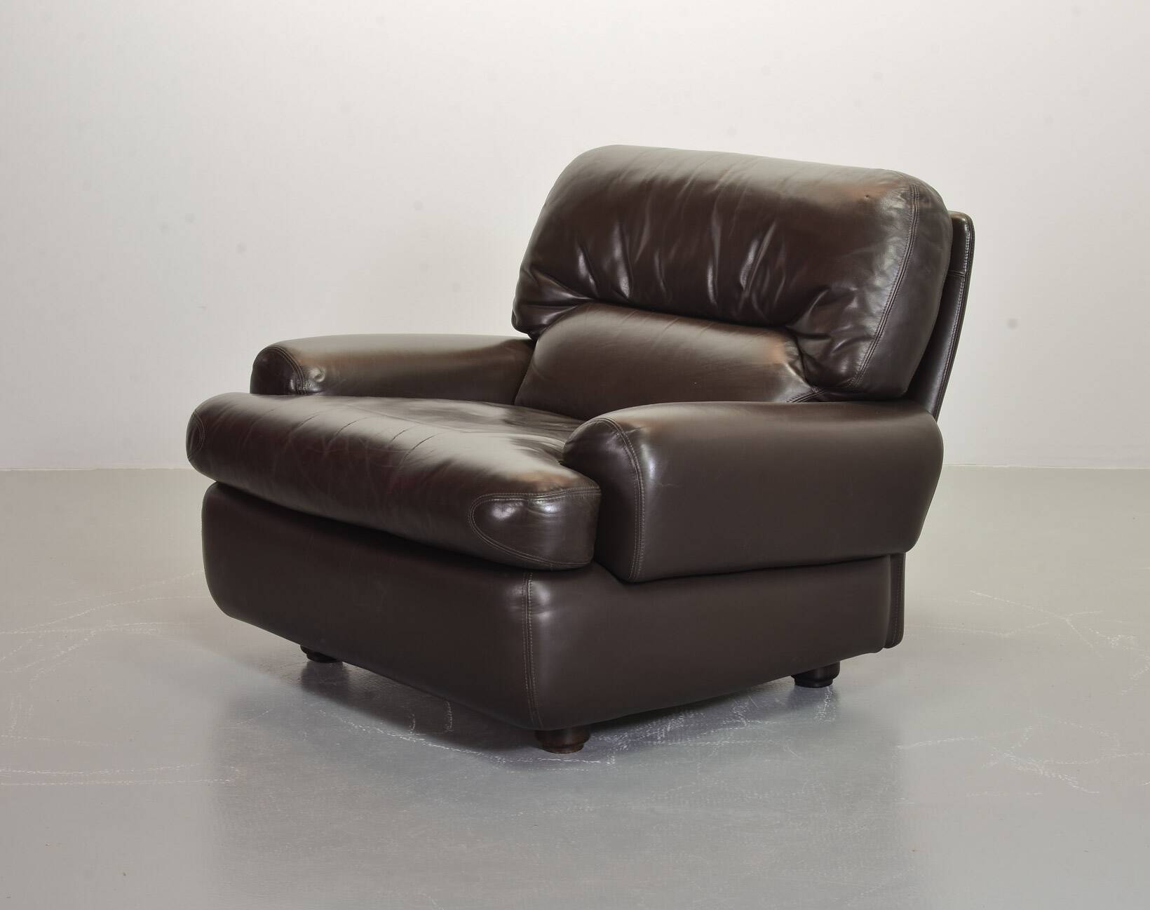 Comfortable Durlet Lounge Chairs in Chocolate Brown Leather, Set of Two 70s