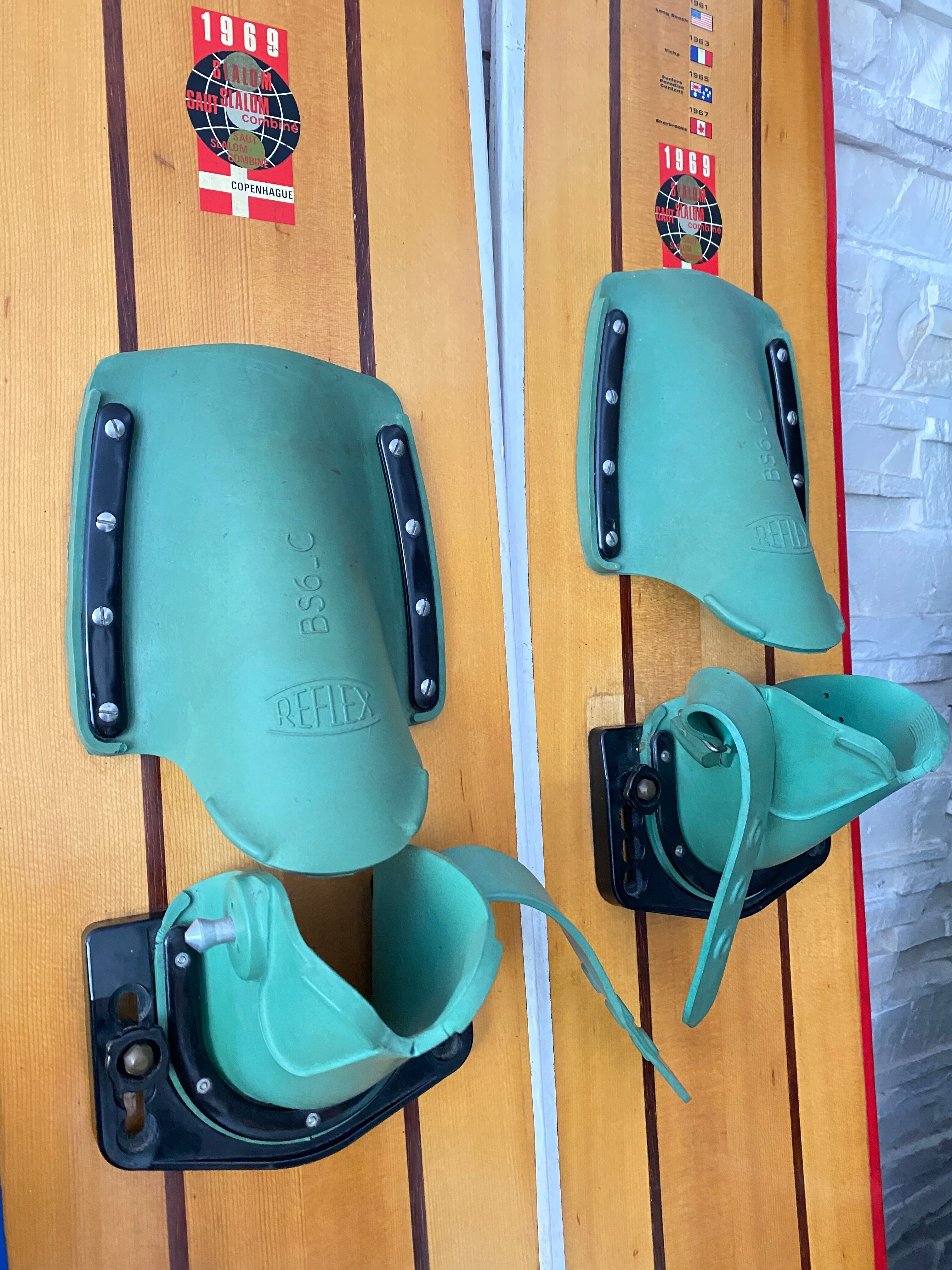 Pair of wooden water skis