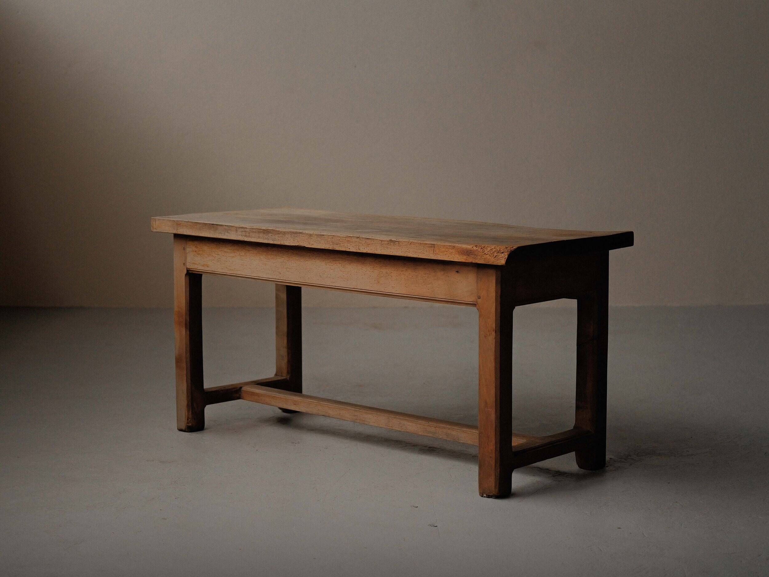 Antique work table/console in solid oak, Auvergne, circa 1900