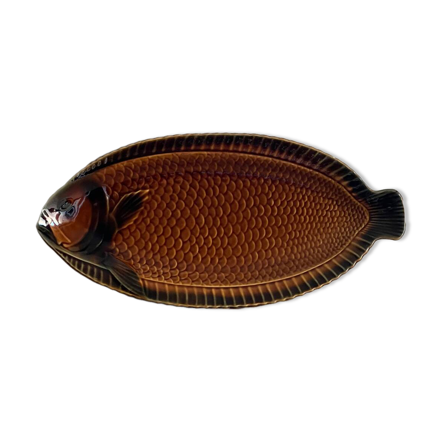 Sarreguemines fish barbotine dish 1970