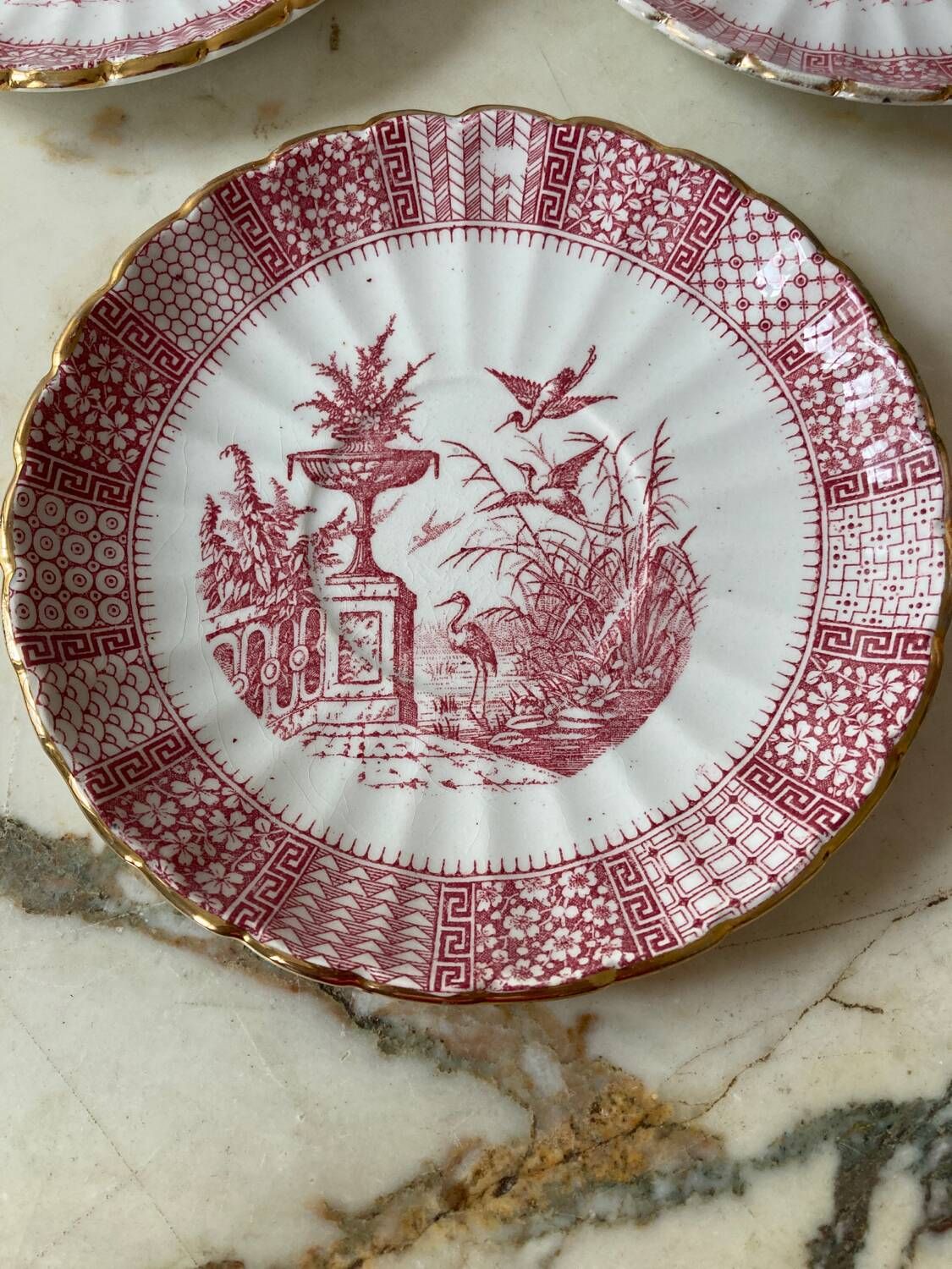 Set of 5 Lunéville “K and G” cups and saucers