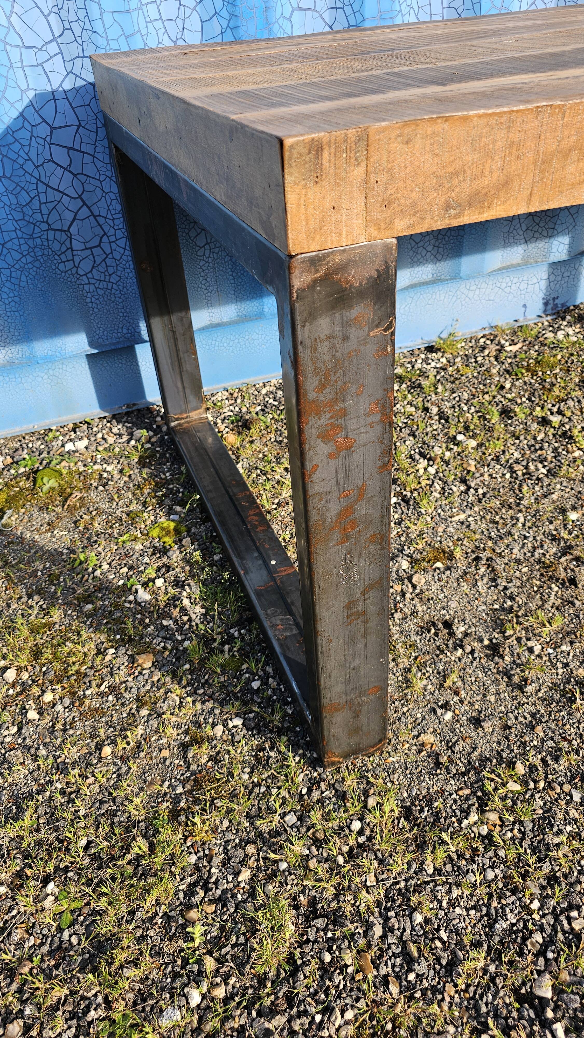 Industrial table 200 x 100 cm with wooden top + metal base