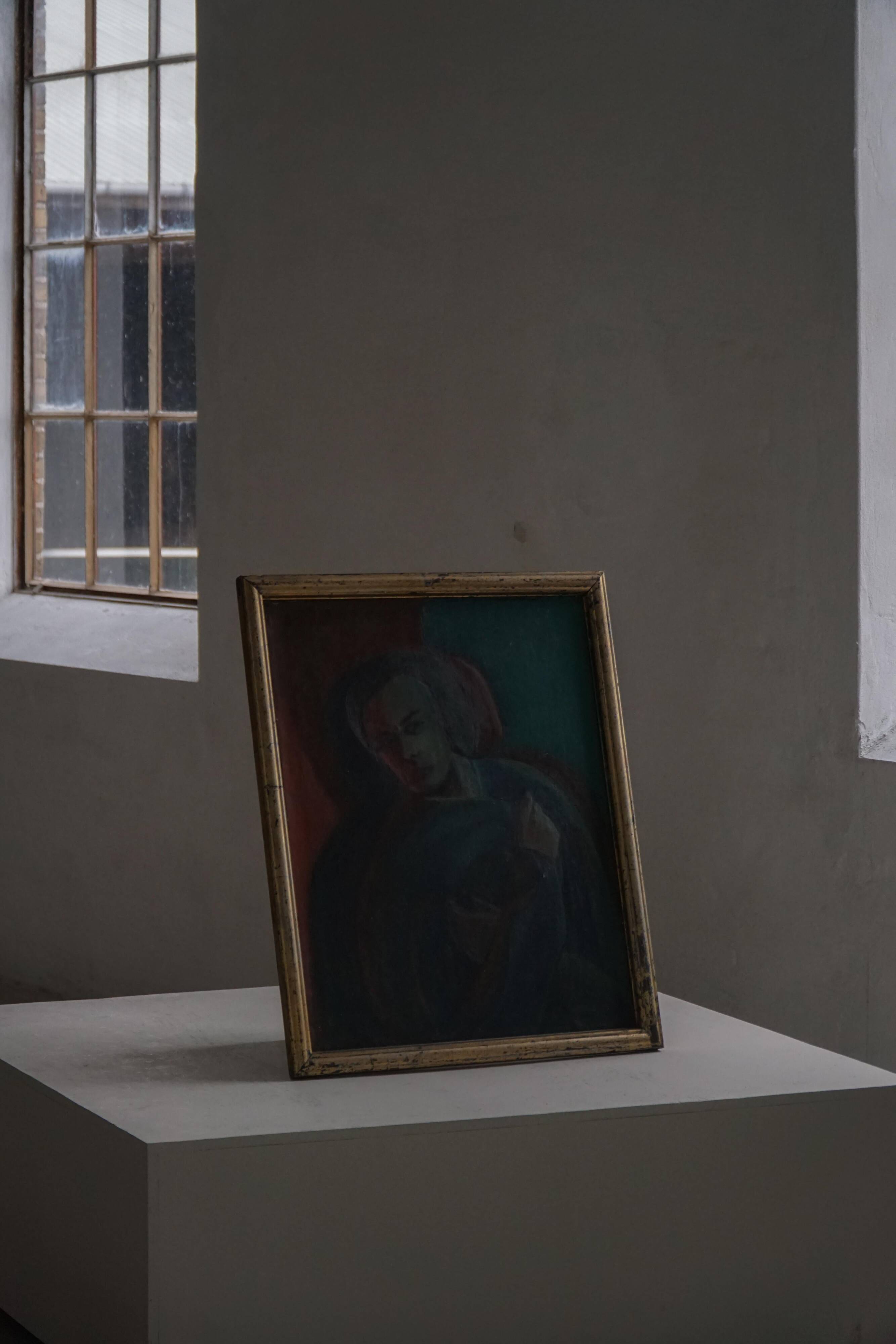 Oil portrait painting on canvas, unknown Danish artist, early 20th century.