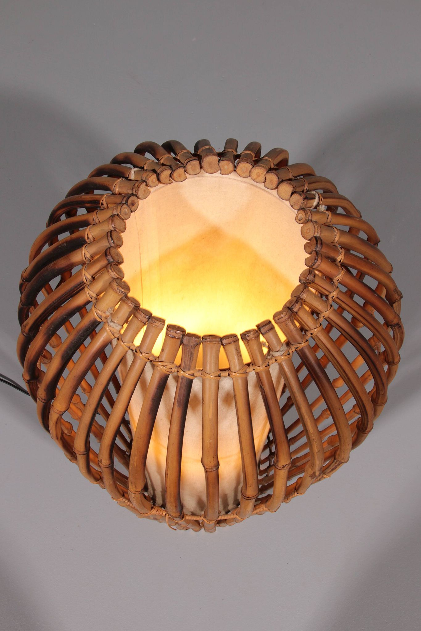 Midcentury Floor Lamp Rattan, Bamboo and Fabric Franco Albini, Italy 1960s