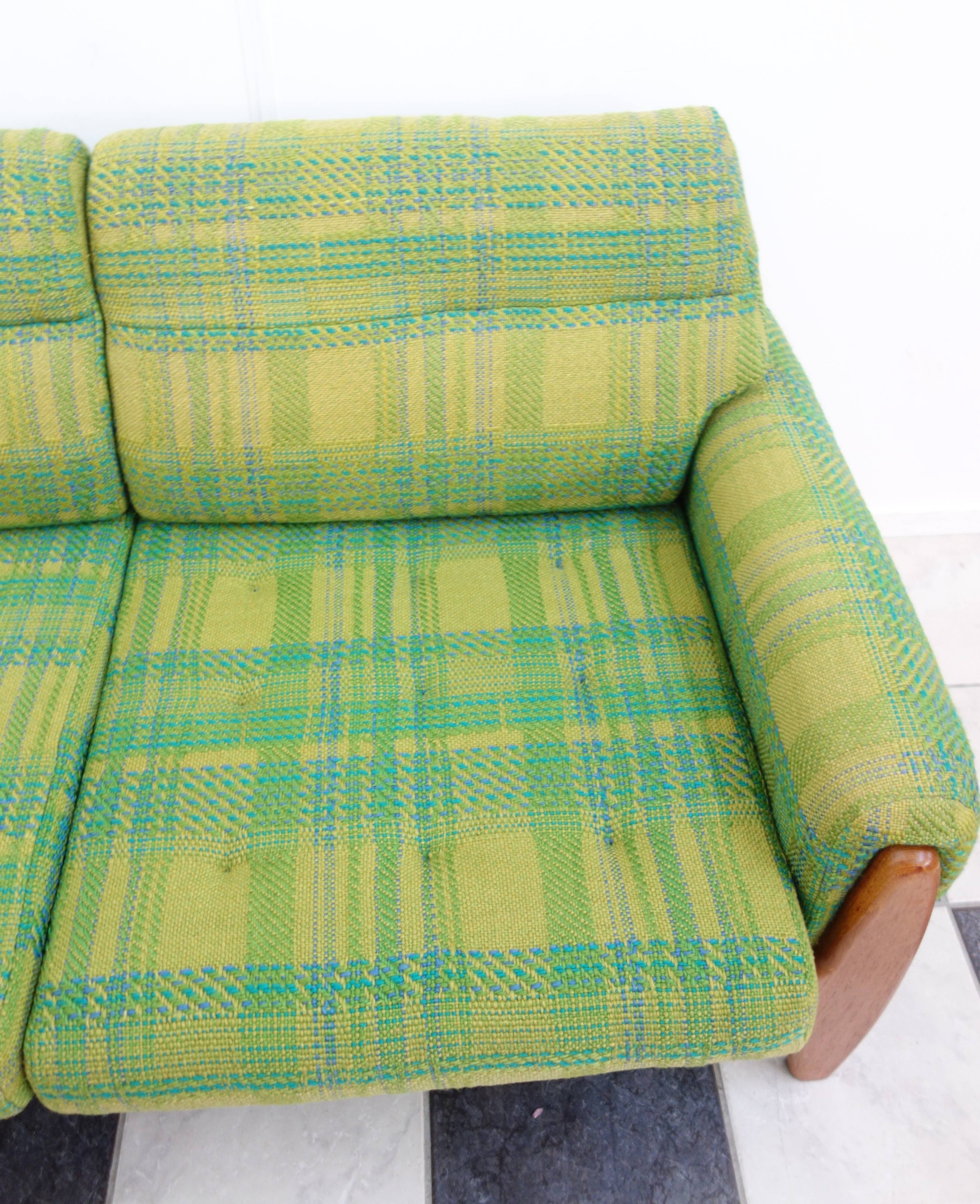 Green three seat sofa Teak frame