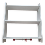 vintage white wall shelf 3 shelf rod with red hooks