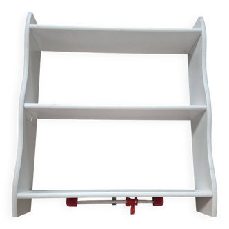 vintage white wall shelf 3 shelf rod with red hooks
