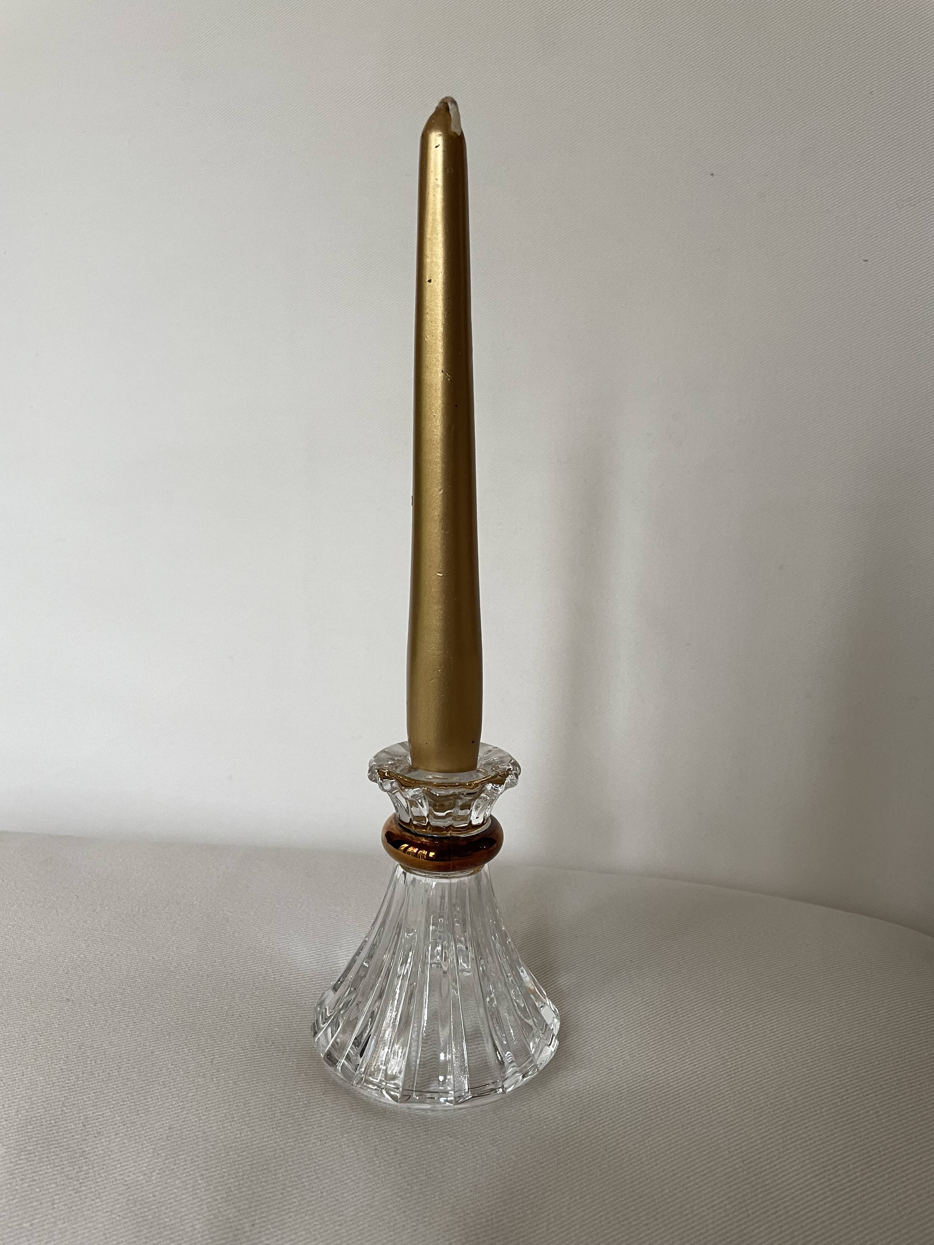 Lustre Cristal D'Arques, Bougeoir À Bord Doré